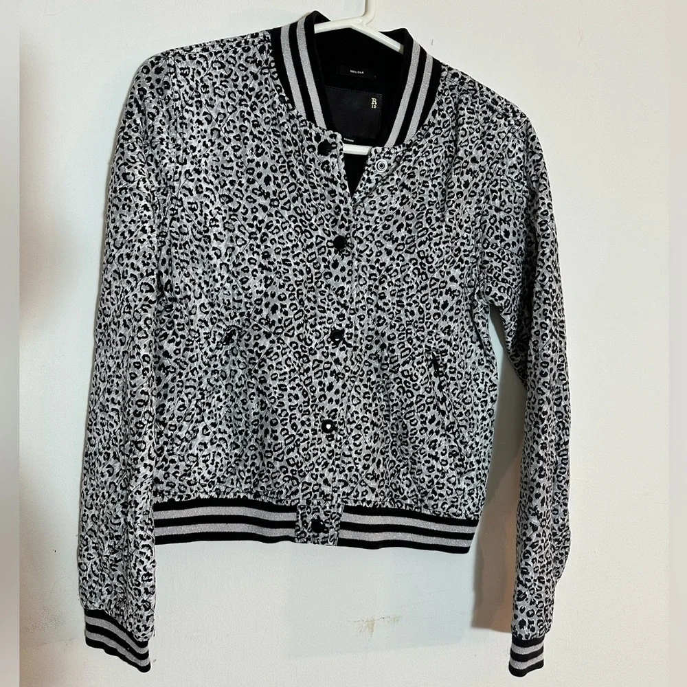 R13 shrunken‎ quilted roadie jacket silk leopard - Picture 4 of 16